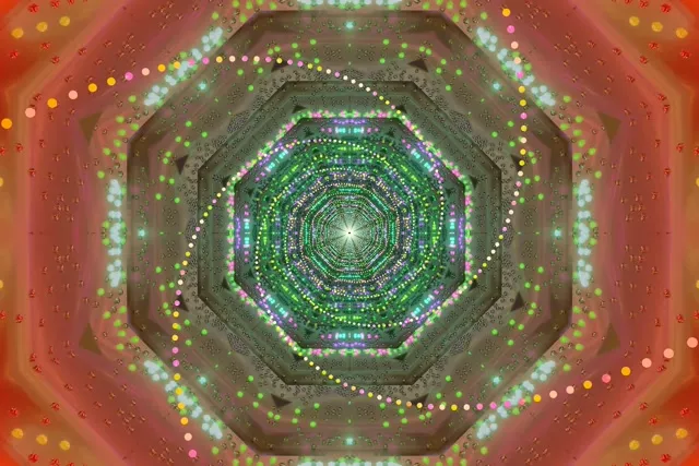 Neon Tunnel Ekraanisäästja 3:2 surface 60fps VJ Loop Roheline Kaheksanurk Tuled