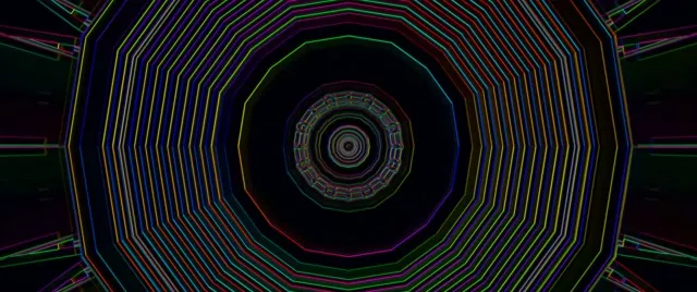 Terowongan Neon Vorteks Konsentris Loop 2.39:1 Cinemascope 60fps Screensaver