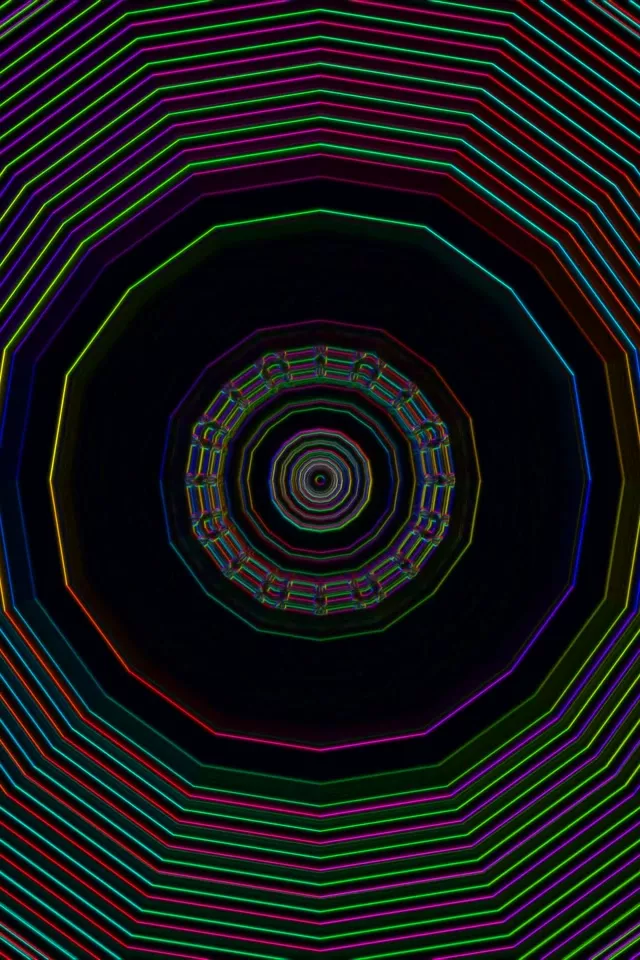 Tuneli Neon Spiralizim Tetëkëndësh Vortex 2:3 Portrait 60fps VJ Loop Screensaver