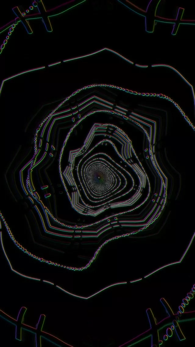 Neon Tunnel Spiraling Hexagon Vortex 9:16 Reels 60fps Screensaver Loop