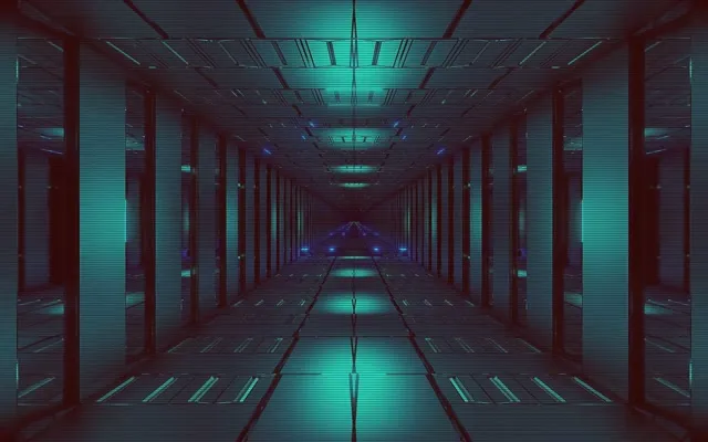 Neon Tunnel VJ Loop 60fps Blue Green Grid Screensaver 16:10 MacBook