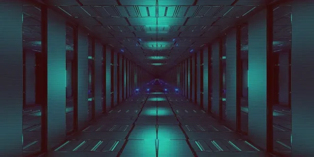 Neon Tunnel Cyan Blue Grid VJ Loop 2:1 Univisium 60fps Screensaver