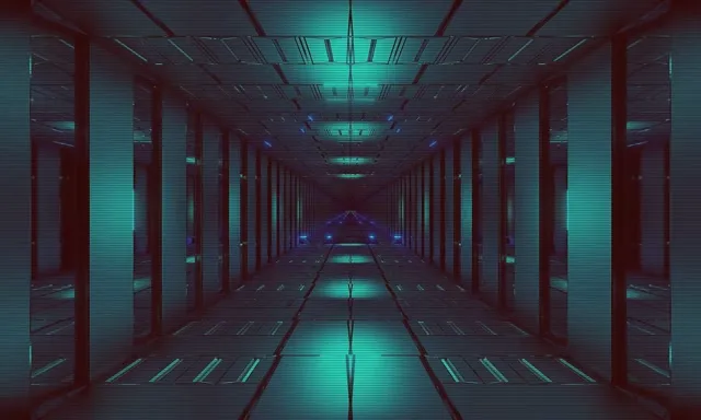 VJ Loop Túnel Neó Blau Verd Reixat 5:3 wide 60fps Estalvi de pantalla