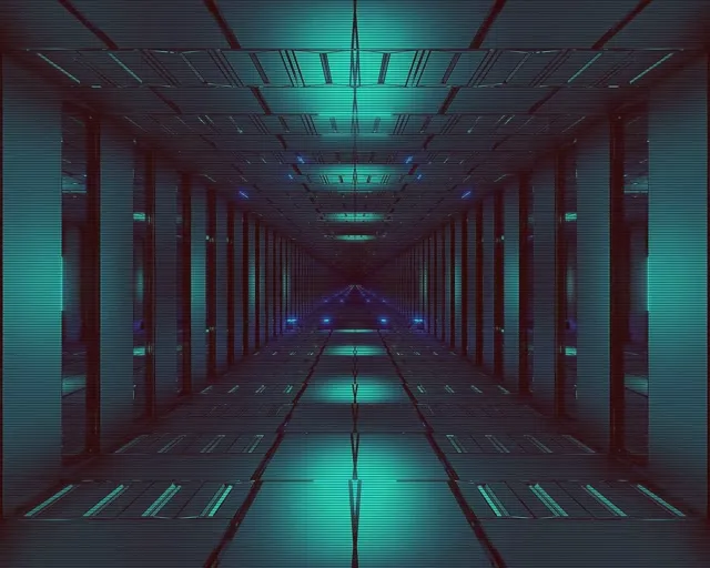 Neonový Tunel Modrá Mřížka VJLoops 5:4 Industrial 60fps Spořič obrazovky