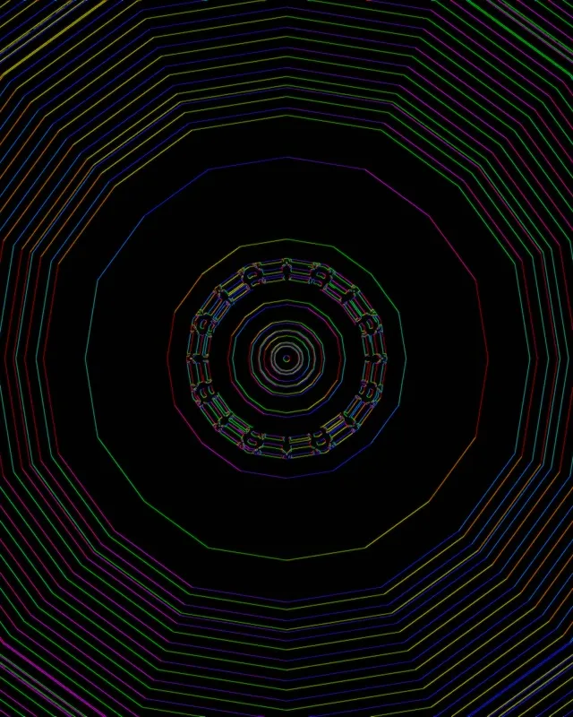 Tunel Neon Curcubeu Decagon Spirală VJLoops 4:5 Instagram 60fps Screensaver