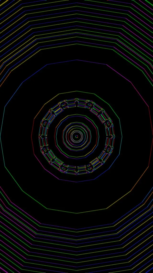 تونل نئون رنگین کمان ده ضلعی گردباد 60fps 9:16 ریلز محافظ صفحه VJ Loop