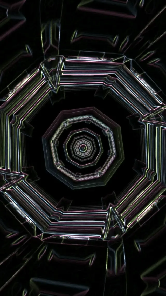 Neon Tunnel Hexagon Vortex 9:16 Reels 60fps Screensaver