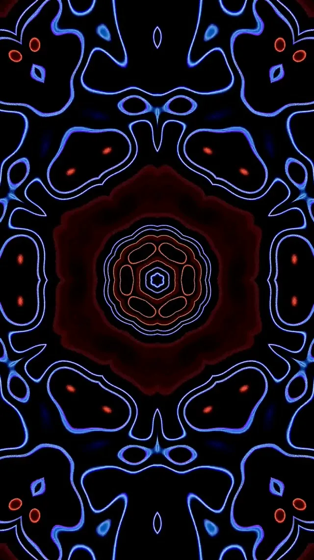 Neon Tunnel Red Blue Kaleidoscope Flower Vj Loop 9:16 Reels 60fps Screensaver