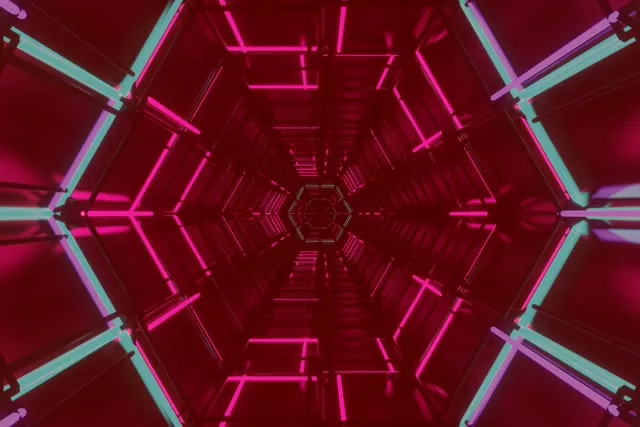 Đường Hầm Neon Xoáy Lục Giác VJLoops 3:2 Surface 60fps Screensaver