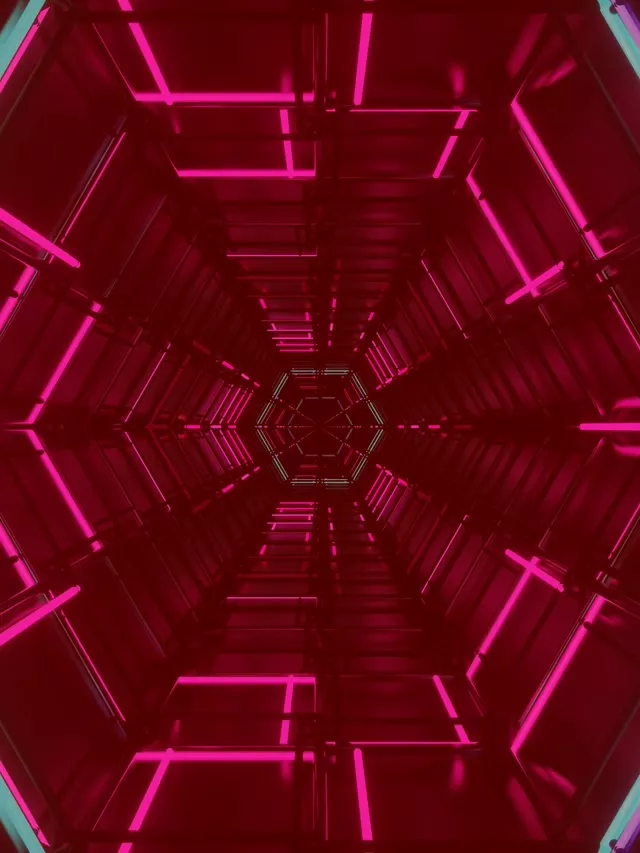 Neon Tunnel Hexagon Grid VJ Loop 3:4 iPad Portrait 60fps หน้าจอประหยัด