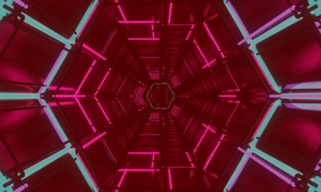 Túnel Neon Grade Hexágono VJLoops 5:3 Wide 60fps Protetor de Tela Rosa Verde