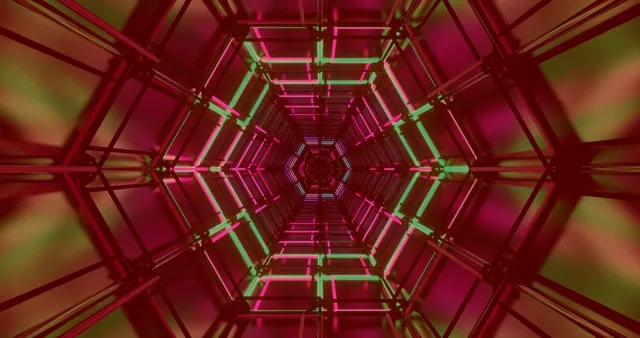 Neon Tunnel Screensaver 4K UHD 60fps Pink Green Hexagon VJ Loop