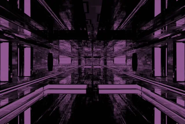 Neon Tunnel VJ Loop 60fps Screensaver - Purple Pixelated Corridor 3:2