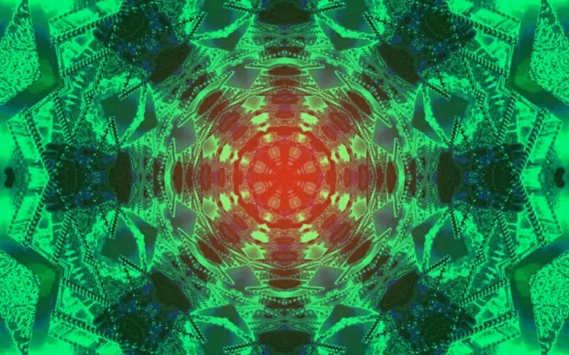 Neon Tunnel Fraktal Kaleidoskop VJLoops 16:10 Macbook 60fps Pauseskærm