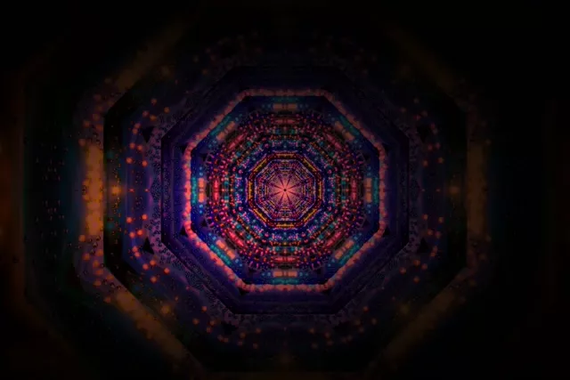 Neon Tunnel VJ Loop - Pulsating Mandala Vortex 60fps Screensaver 32:9