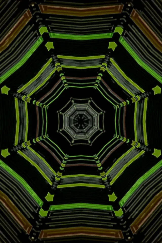 VJLoops Neon Tunnel 9:16 Reels 60fps Screensaver Hexagon Vortex Green Black