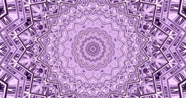 Simetriko neon tunnel na may konsentrikong mga geometric na pattern sa lila at pink na umiikot spiral papasok, na lumilikha ng nakakaakit na 4K VJ loop visual background na may layered glowing architecture