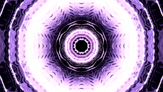 Ljubičasti neon tunel vrtlog s koncentričnim krugovima i radijalnim linijama spiralirajućim prema sjajnom sredstvu, apstraktna VJ petlja 4K