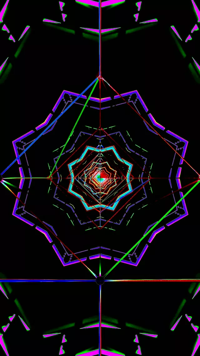 Neon tunnel screensaver kaleidoscope geometric patterns Vj loop 9:16 reels 60fps windows 10