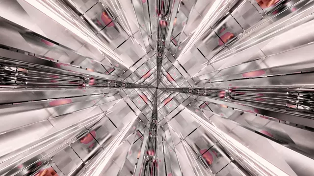 放射状霓虹隧道，银色和粉色几何线条汇聚到中心，4K抽象VJ循环透视效果