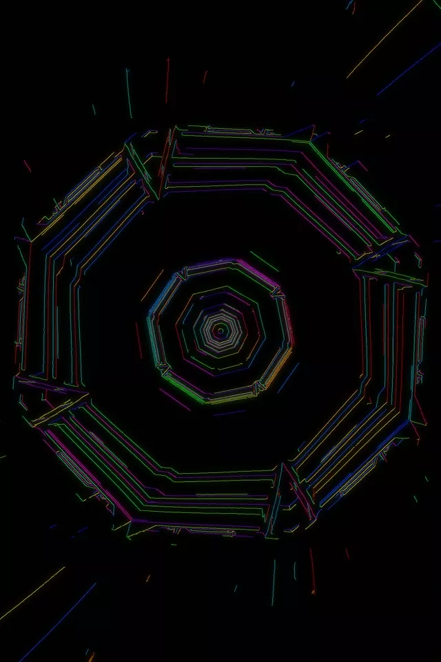 नियॉन टनल स्पाइरलिंग हेक्सागन वोर्टेक्स 2:3 पोर्ट्रेट 60fps VJLoops स्क्रीनसेवर