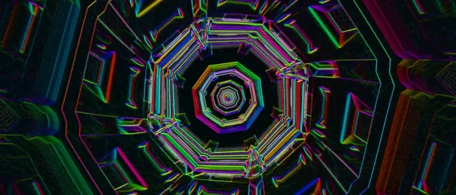 Neon Tunnel Spiraling Octagon Vortex 21:9 Ultrawide 60fps VJ Loop Screensaver