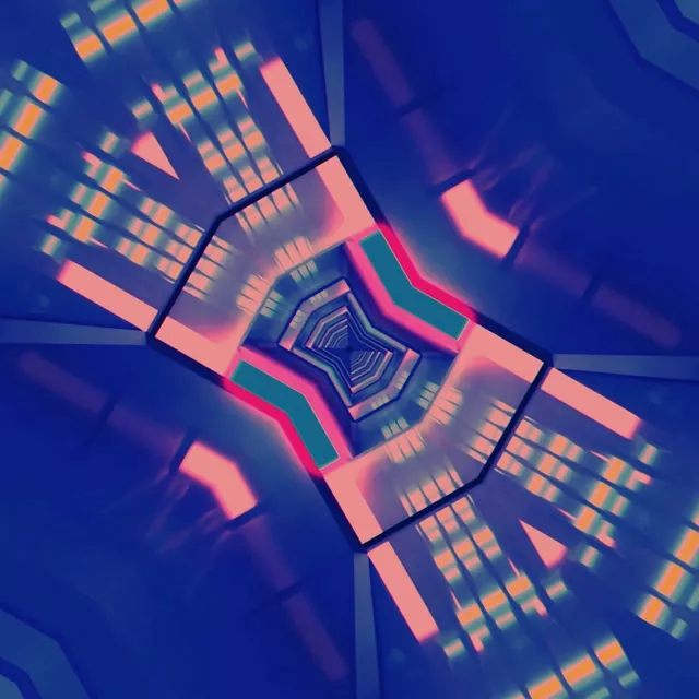 Neon Tunnel Spiraling Hexagon Vortex | 1:1 Square 60fps Screensaver VJ Loop