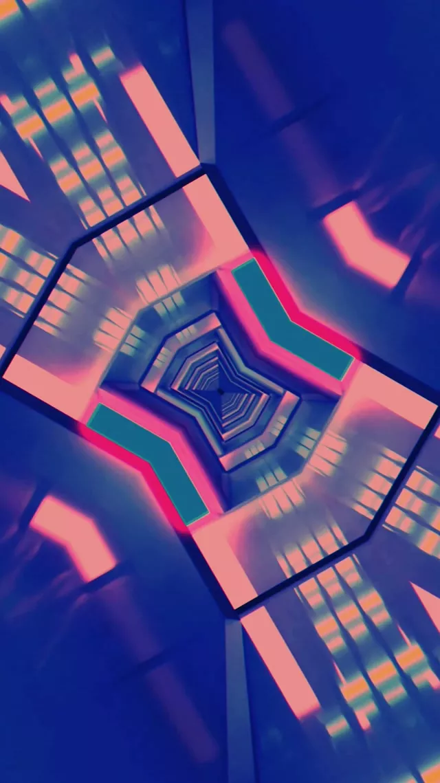 Neon Tunnel Spiraling Hexagon Vortex 9:16 Reels 60fps VJ Loop Screensaver