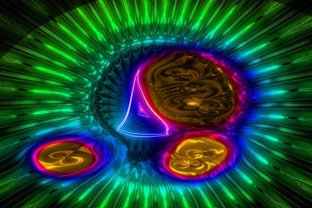 Neon Tunnel VJLoops 3:2 Surface 60fps Screensaver gyda Glowing Circles a Radiating Green Light