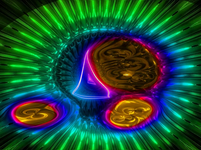 Neon Tunnel VJ Loop 4:3 Classic 60fps Screensaver Brain Gears Gold Cyan Green