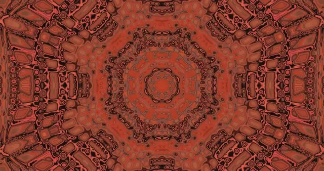 ღრმა წაბლისფერი სიმეტრიული ნეონი გვირაბი კონცენტრული გეომეტრიული შაბლონებით, აბსტრაქტული 4K მოძრაობის ციკლი