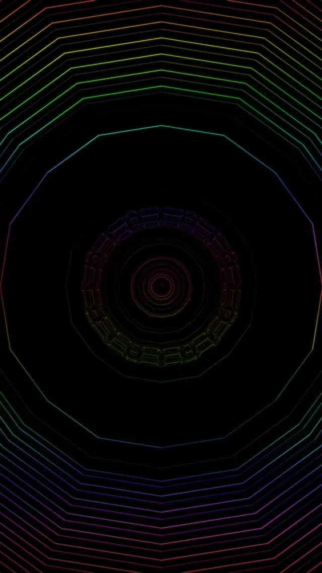 Neonový tunel spirálovitý osmiúhelník vír - 9:16 Reels 60fps VJ Loop Screensaver