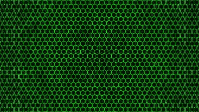 Pattern of hexagons in green color on a dark background