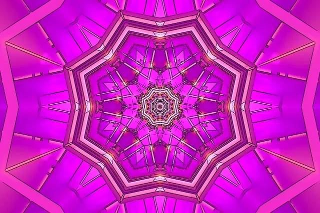 Tunnel ya Neon Waridi Kaleidoscope Star Vj Loop 3:2 Surface 60fps Screensaver