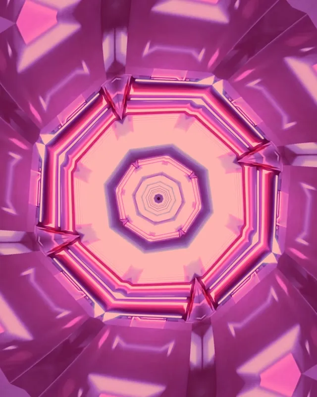 Tunnel Neon Vortice Ottagono Rosa Viola VJ Loop 4:5 Instagram 60fps Screensaver