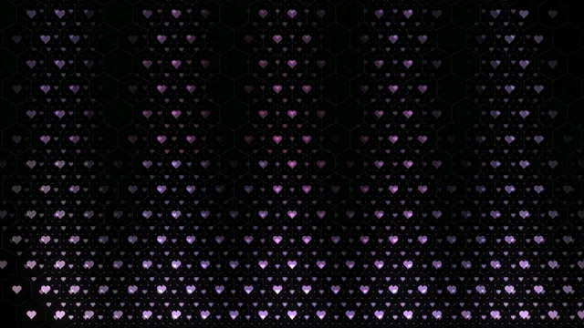 Purple Glowing Hearts Falling on Black Background