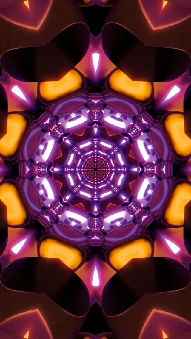 보라색 네온 터널 만화경 60fps 화면보호기 9:16 릴스 VJ Loop