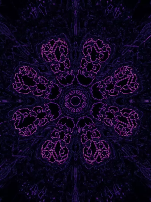 VJ loop neon tunel ljubičasta fraktalna mandala 3:4 ipad portrait 60fps screensaver