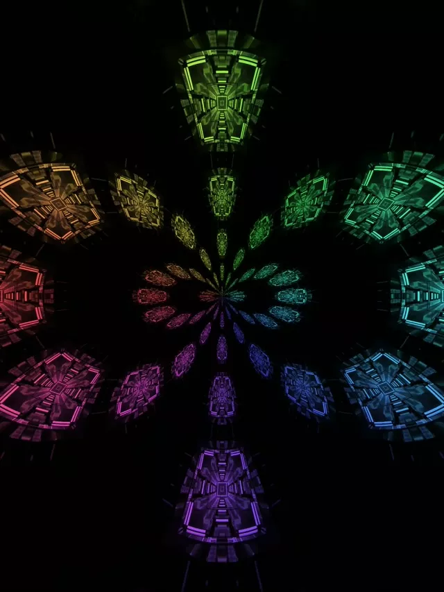 Ortzadar Fraktal Kaleidoskopoa Neon Tunela VJ Loop 3:4 iPad Portrait 60fps Pantaila-babeslea