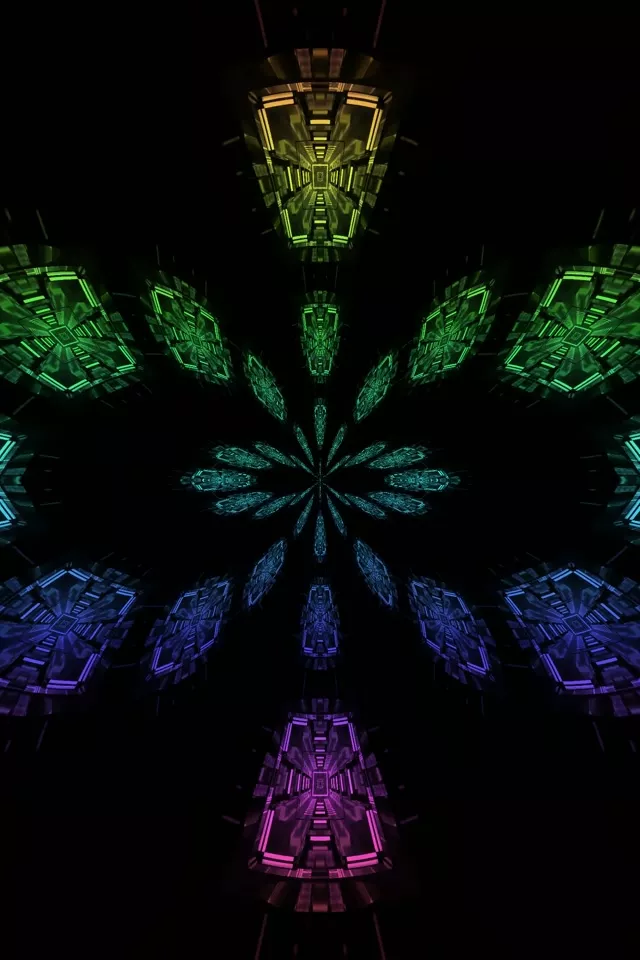 Neona Tunelis Kaleidoskopa Zieds VJ Loop 2:3 Photo Portrait 60fps Ekrānsaudzētājs