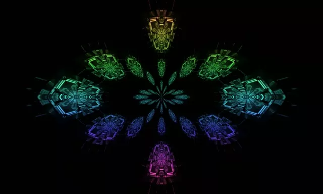 Terowong Neon Mekar Kaleidoskop Fraktal VJ Loop 5:3 Lebar 60fps Penyelamat Skrin