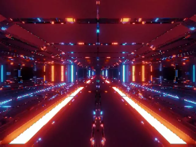 อุโมงค์นีออน ตารางพิกเซลแดงน้ำเงิน VJ Loop 4:3 Classic 60fps สกรีนเซฟเวอร์