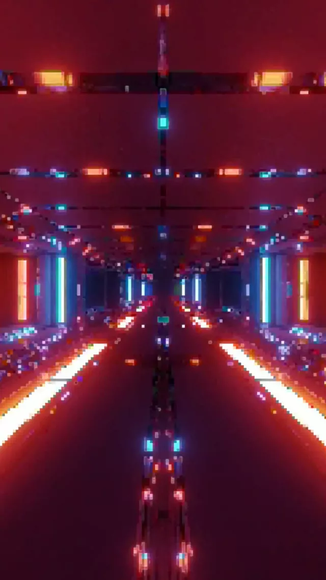Neon Tunnel Red Pixel Grid VJ Loop 9:16 Reels 60fps Screensaver