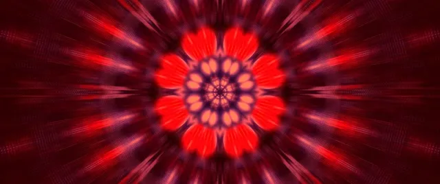 Czerwony Fraktalny Kwiat Neonowy Tunel VJ Loop 2.39:1 Cinemascope 60fps Wygaszacz