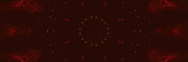 نفق نيون أحمر وأخضر مع نمط نجمة كاليدوسكوب متماثل، خلفية داكنة، حلقة VJ مجردة