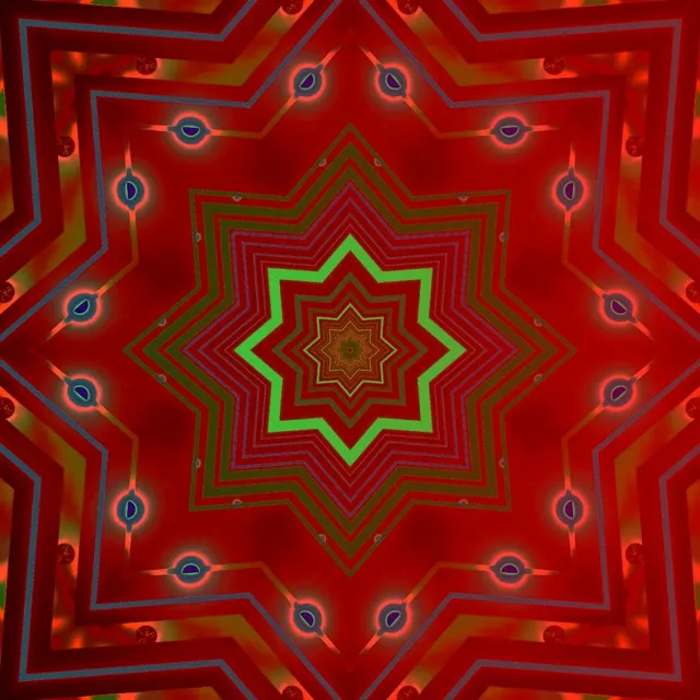 Raudonas Žalias Žvaigždė Neon Tunelis Ekrano Užsklanda 1:1 Kvadratinis 60fps VJ Loop Windows 10 Ekrano Užsklanda