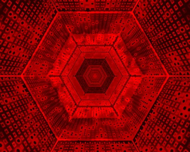 Neon Tunel Červený Hexagon Vír VJ Loop 5:4 Industrial 60fps Šetrič Obrazovky
