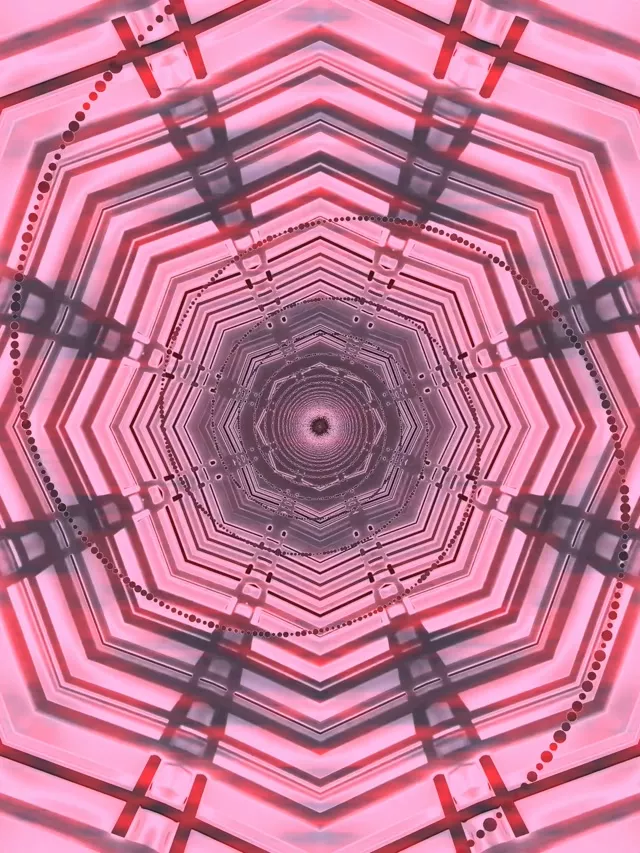 อุโมงค์นีออน สีชมพู แปดเหลี่ยม กรรเชียง สกรีนเซฟเวอร์ 3:4 iPad แนวตั้ง 60fps Vj Loop