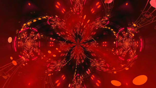红色霓虹隧道 60fps 对称几何光线图案和辐射核心
