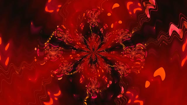 Red neon tunnel 60fps na may symmetrical kaleidoscope patterns at glowing...